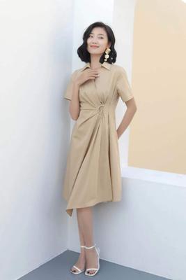 南油精品 100%棉 收腰D扣短袖棉裙