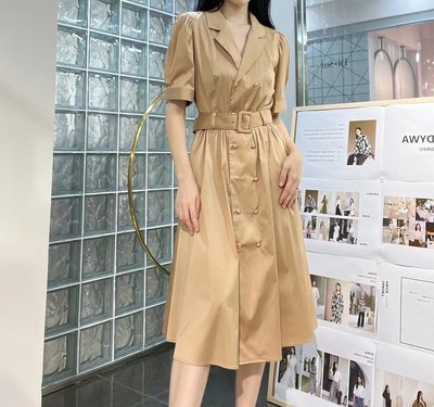 南油精品全棉 100%棉西装领束腰连衣裙