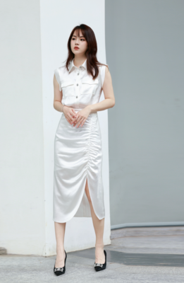 高端原创设计 仿皮花纹醋酸连衣裙